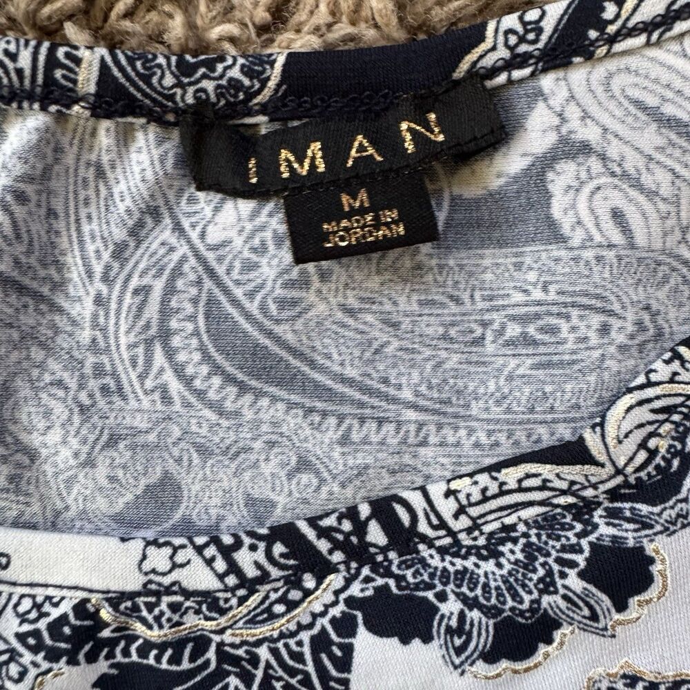 IMAN Global Chic 2-piece Tank & Pant Set High Waist Navy White Metallic Medium - Picture 4 of 11